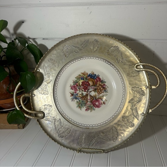Vintage Farberware Wrought Aluminum & Triumph Limoges Center Plate Platter - Picture 4 of 9